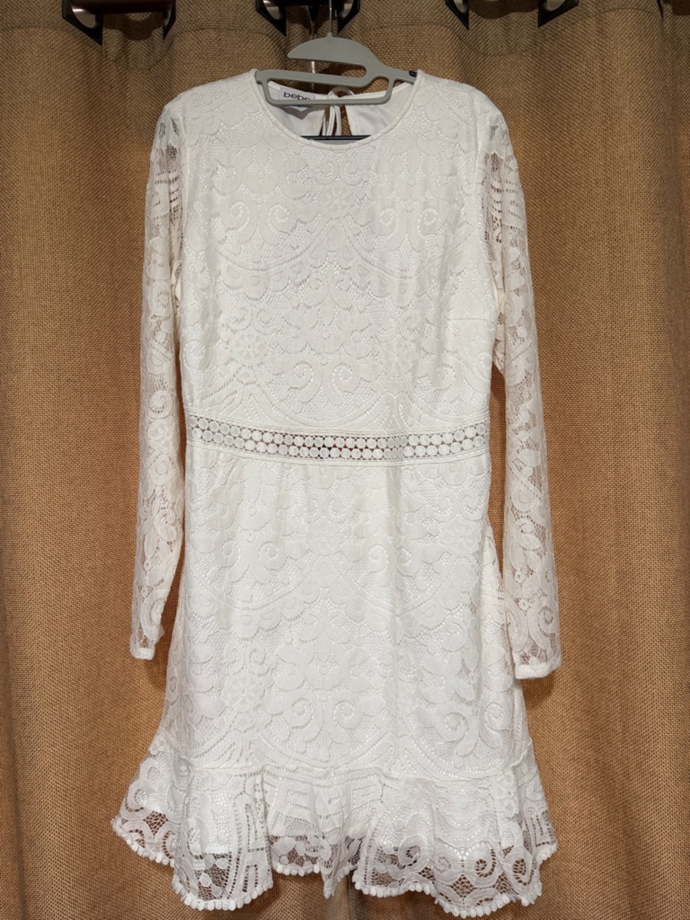 bebe Lace Long-Sleeve Backless Mini Dress